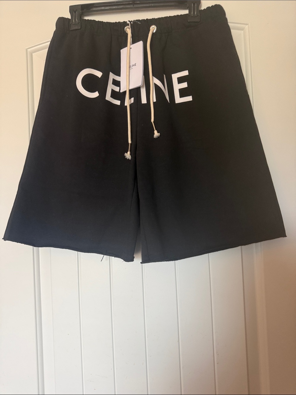 Celine Black Shorts with White Logo Drawstring